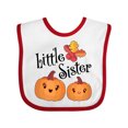 thumbnail image 1 of Inktastic Little Sister Pumpkins with Fall Leaves Girls Baby Bib, 1 of 4