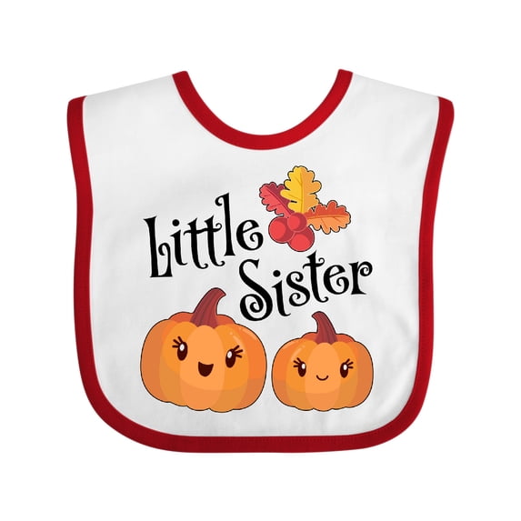 Inktastic Little Sister Pumpkins with Fall Leaves Girls Baby Bib