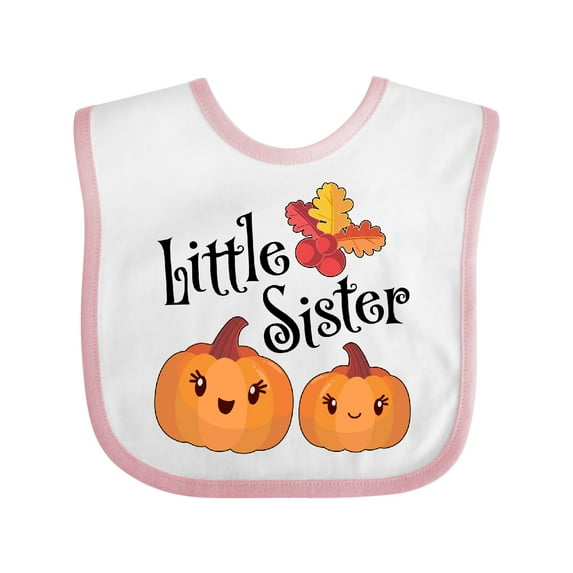 Inktastic Little Sister Pumpkins with Fall Leaves Girls Baby Bib