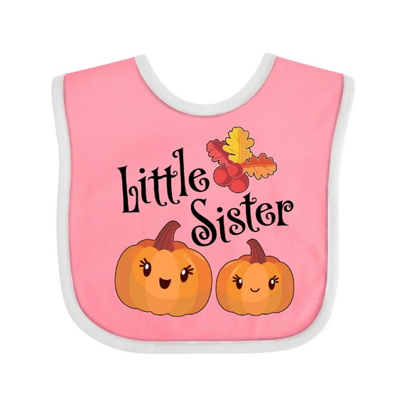 Inktastic Little Sister Pumpkins with Fall Leaves Girls Baby Bib