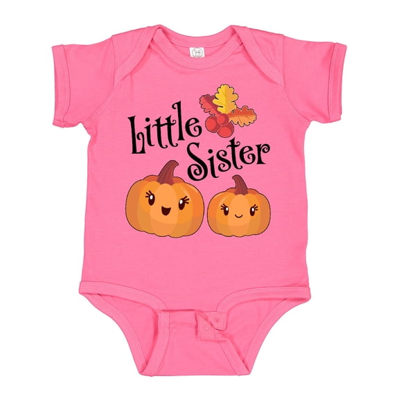 Inktastic Little Sister Pumpkins with Fall Leaves Girls Baby Bodysuit