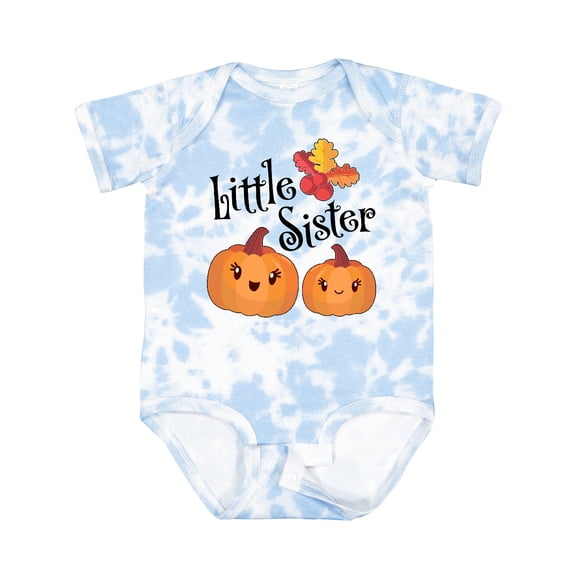 Inktastic Little Sister Pumpkins with Fall Leaves Girls Baby Bodysuit