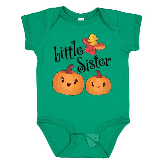 Inktastic Little Sister Pumpkins with Fall Leaves Girls Baby Bodysuit