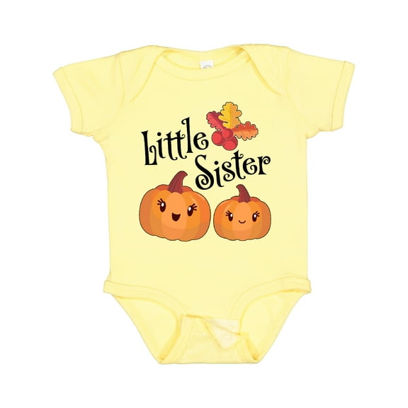 Inktastic Little Sister Pumpkins with Fall Leaves Girls Baby Bodysuit