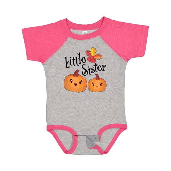 Inktastic Little Sister Pumpkins with Fall Leaves Girls Baby Bodysuit