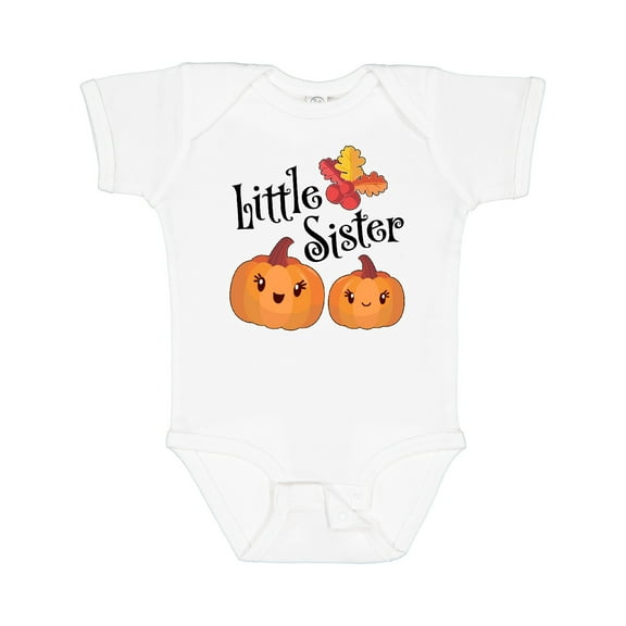 Inktastic Little Sister Pumpkins with Fall Leaves Girls Baby Bodysuit