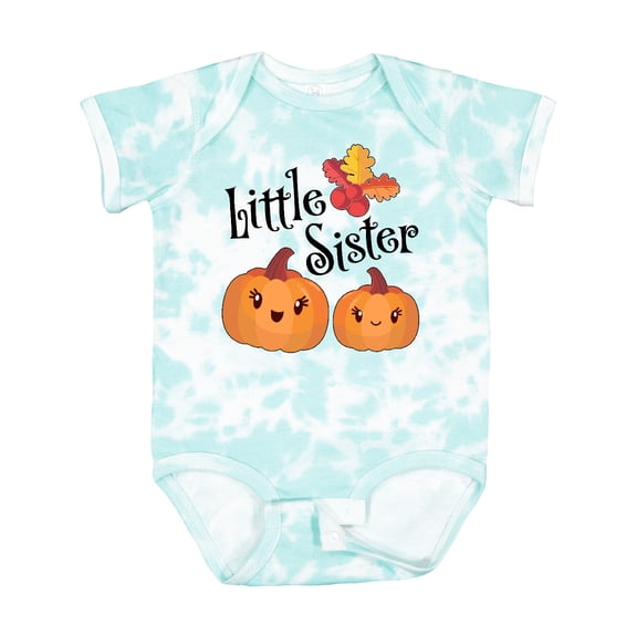 Inktastic Little Sister Pumpkins with Fall Leaves Girls Baby Bodysuit