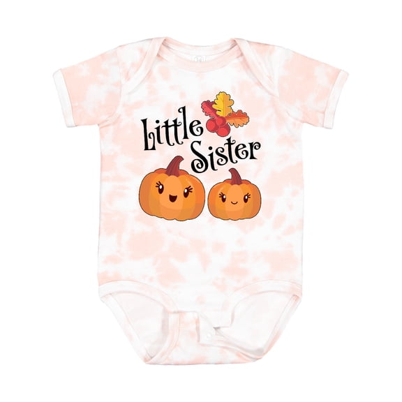 Inktastic Little Sister Pumpkins with Fall Leaves Girls Baby Bodysuit