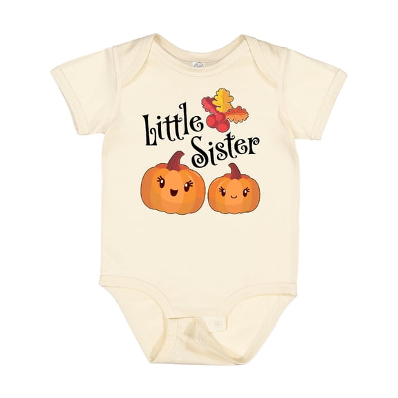 Inktastic Little Sister Pumpkins with Fall Leaves Girls Baby Bodysuit