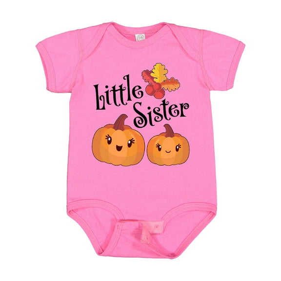 Inktastic Little Sister Pumpkins with Fall Leaves Girls Baby Bodysuit