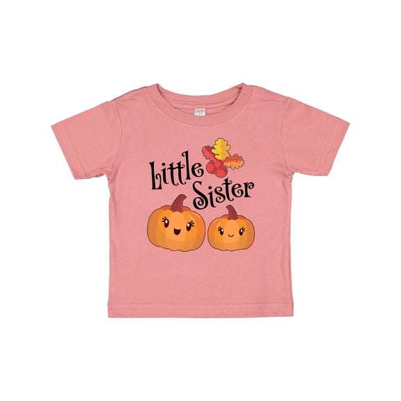 Inktastic Little Sister Pumpkins with Fall Leaves Girls Baby T-Shirt