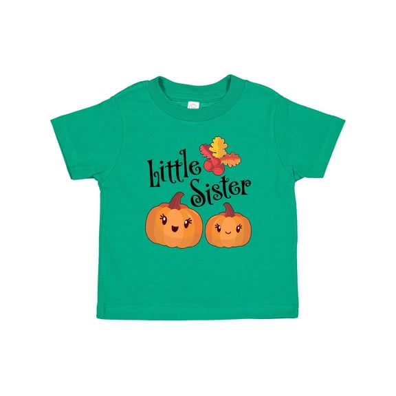 Inktastic Little Sister Pumpkins with Fall Leaves Girls Baby T-Shirt
