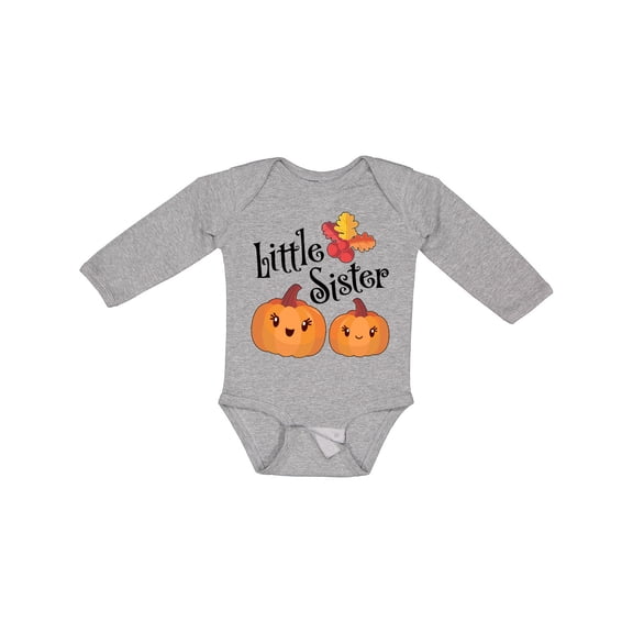 Inktastic Little Sister Pumpkins with Fall Leaves Girls Long Sleeve Baby Bodysuit