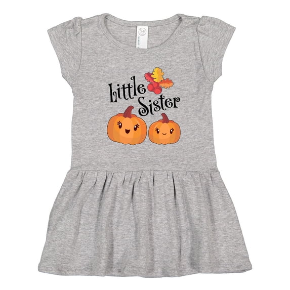 Inktastic Little Sister Pumpkins with Fall Leaves Girls Toddler Dress