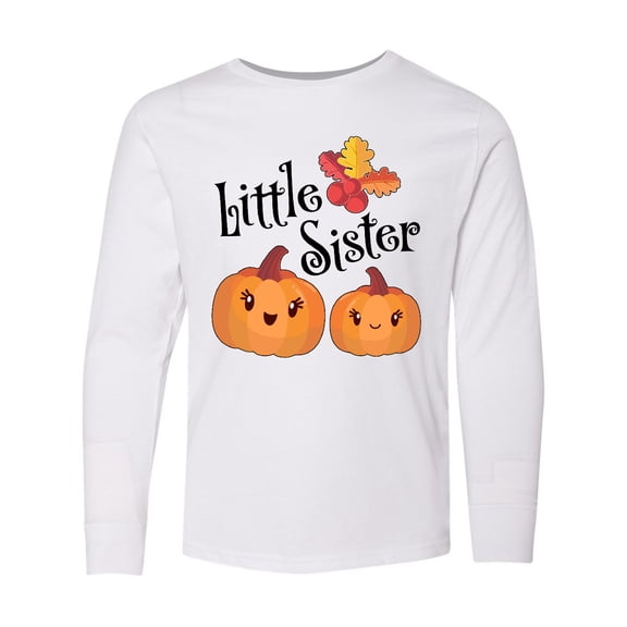 Inktastic Little Sister Pumpkins with Fall Leaves Long Sleeve Youth T-Shirt