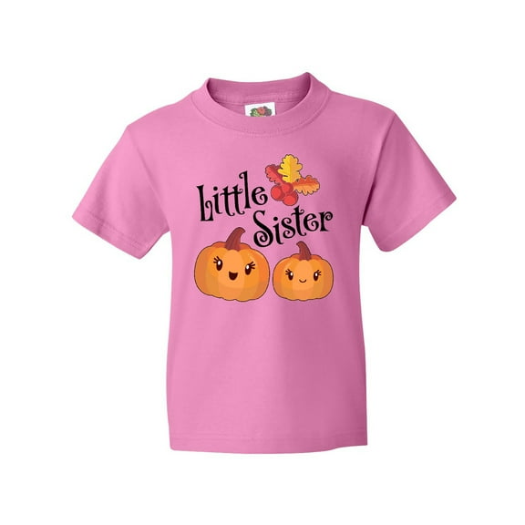 Inktastic Little Sister Pumpkins with Fall Leaves Youth T-Shirt