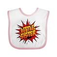 thumbnail image 1 of Inktastic Little Sister Super Hero Girls Baby Bib, 1 of 4