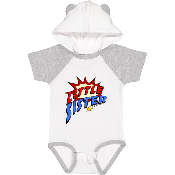 Inktastic Little Sister Superhero Girls Baby Bodysuit