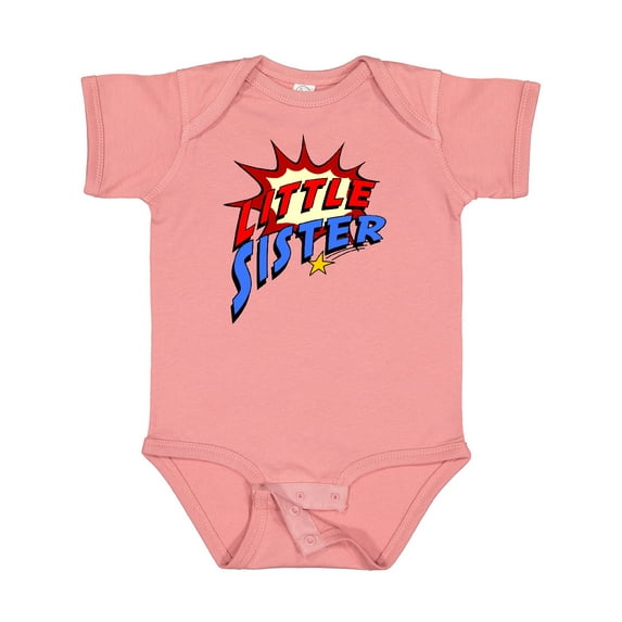 Inktastic Little Sister Superhero Girls Baby Bodysuit