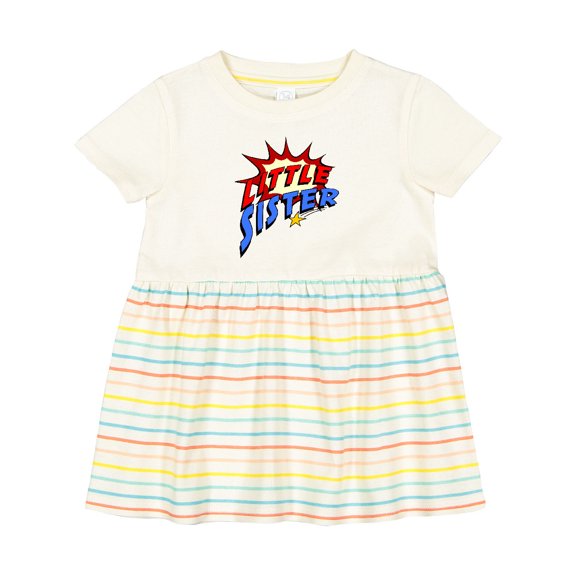 Inktastic Little Sister Superhero Girls Baby Dress