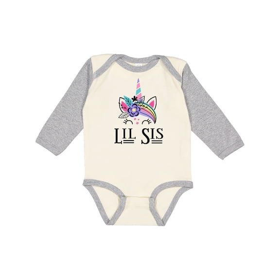 Inktastic Little Sister Unicorn Lil Sis Girls Long Sleeve Baby Bodysuit