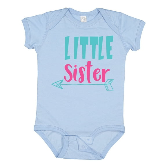 Inktastic Little Sister, Younger Sister, Arrow - Blue Pink Girls Baby Bodysuit