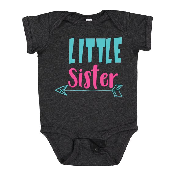 Inktastic Little Sister, Younger Sister, Arrow - Blue Pink Girls Baby Bodysuit