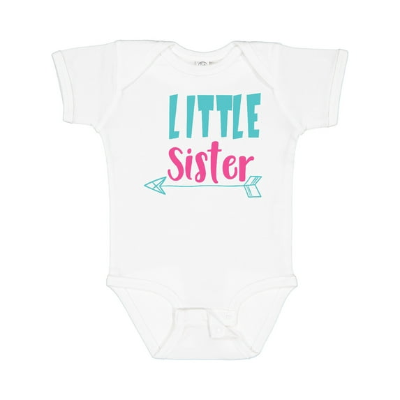 Inktastic Little Sister, Younger Sister, Arrow - Blue Pink Girls Baby Bodysuit