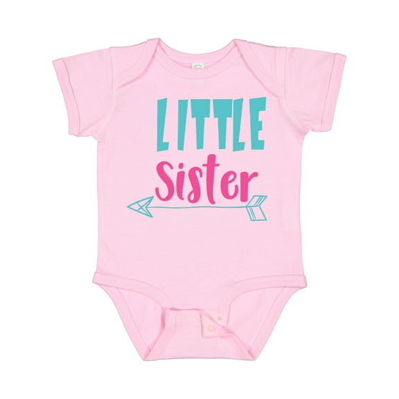 Inktastic Little Sister, Younger Sister, Arrow - Blue Pink Girls Baby Bodysuit