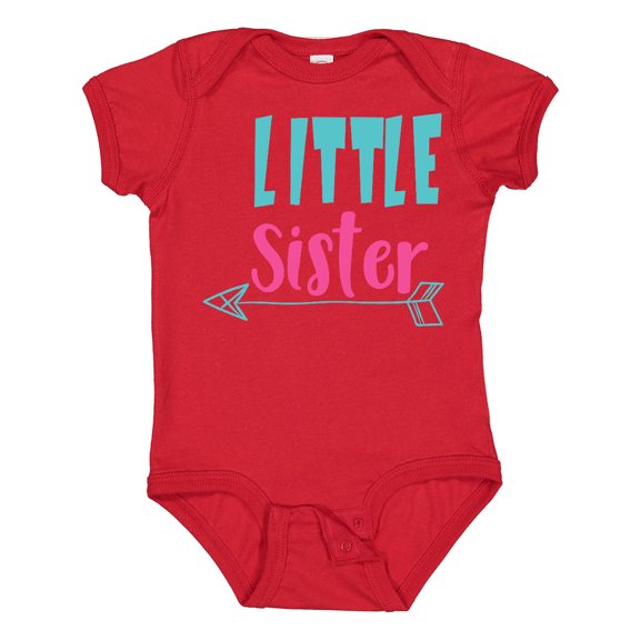 Inktastic Little Sister, Younger Sister, Arrow - Blue Pink Girls Baby Bodysuit