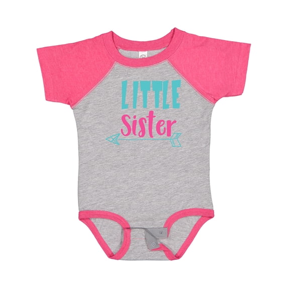 Inktastic Little Sister, Younger Sister, Arrow - Blue Pink Girls Baby Bodysuit