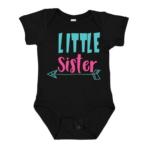 Inktastic Little Sister, Younger Sister, Arrow - Blue Pink Girls Baby Bodysuit