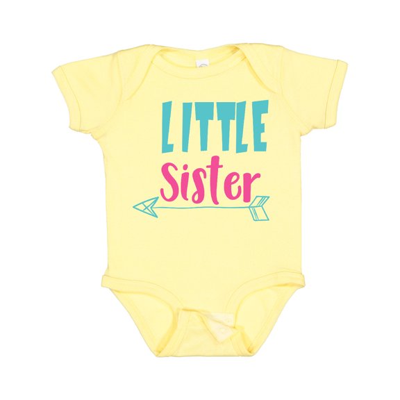 Inktastic Little Sister, Younger Sister, Arrow - Blue Pink Girls Baby Bodysuit