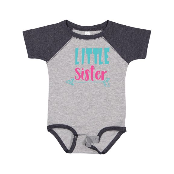 Inktastic Little Sister, Younger Sister, Arrow - Blue Pink Girls Baby Bodysuit