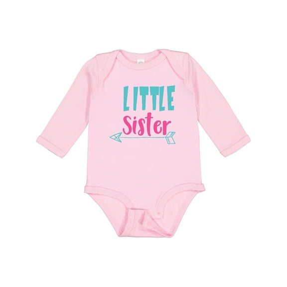 Inktastic Little Sister, Younger Sister, Arrow - Blue Pink Girls Long Sleeve Baby Bodysuit