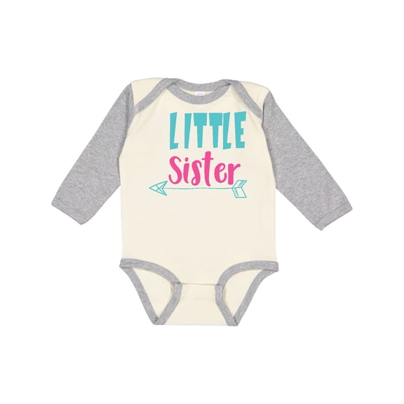 Inktastic Little Sister, Younger Sister, Arrow - Blue Pink Girls Long Sleeve Baby Bodysuit