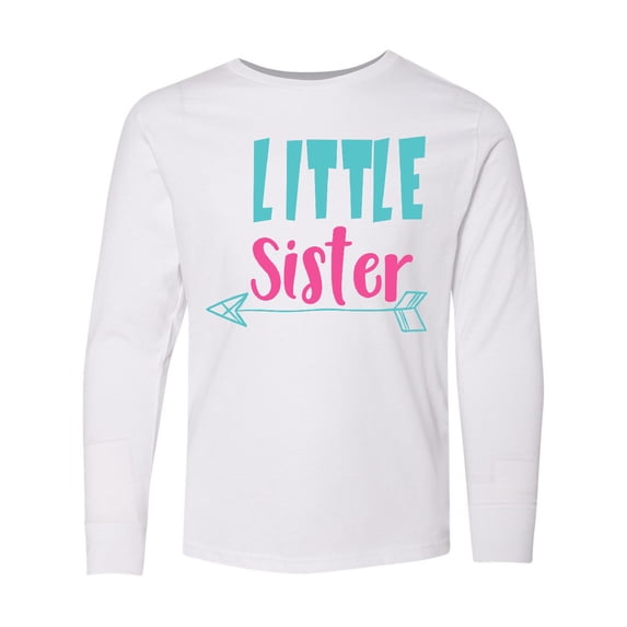 Inktastic Little Sister, Younger Sister, Arrow - Blue Pink Long Sleeve Youth T-Shirt