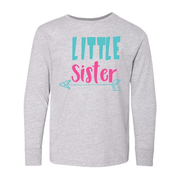 Inktastic Little Sister, Younger Sister, Arrow - Blue Pink Long Sleeve Youth T-Shirt