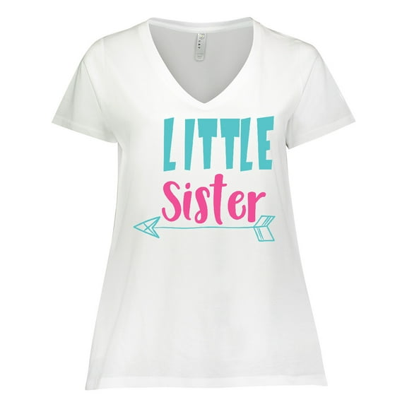 Inktastic Little Sister, Younger Sister, Arrow - Blue Pink Women's Plus Size V-Neck T-Shirt