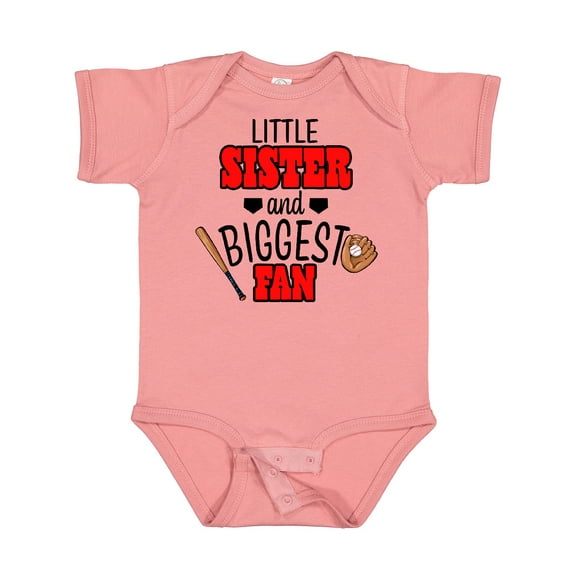 Inktastic Little Sister and Biggest Fan Baseball Glove and Bat Girls Baby Bodysuit
