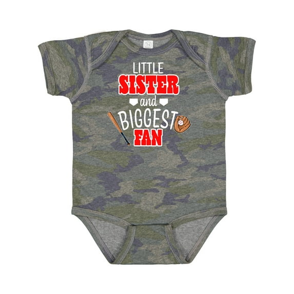 Inktastic Little Sister and Biggest Fan Baseball Glove and Bat Girls Baby Bodysuit