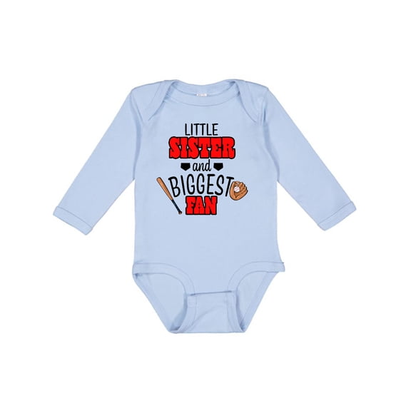 Inktastic Little Sister and Biggest Fan Baseball Glove and Bat Girls Long Sleeve Baby Bodysuit