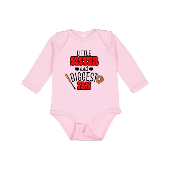 Inktastic Little Sister and Biggest Fan Baseball Glove and Bat Girls Long Sleeve Baby Bodysuit