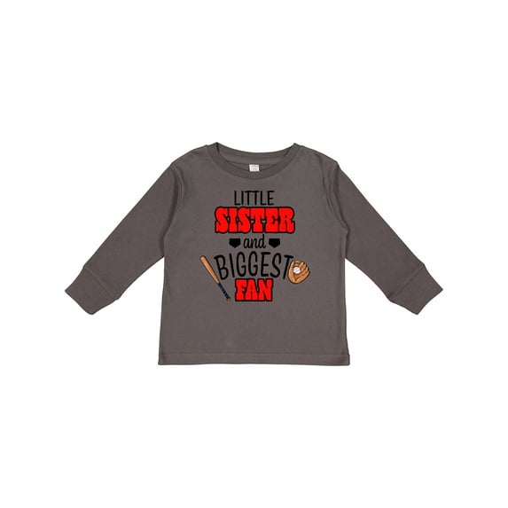 Inktastic Little Sister and Biggest Fan Baseball Glove and Bat Girls Long Sleeve Toddler T-Shirt