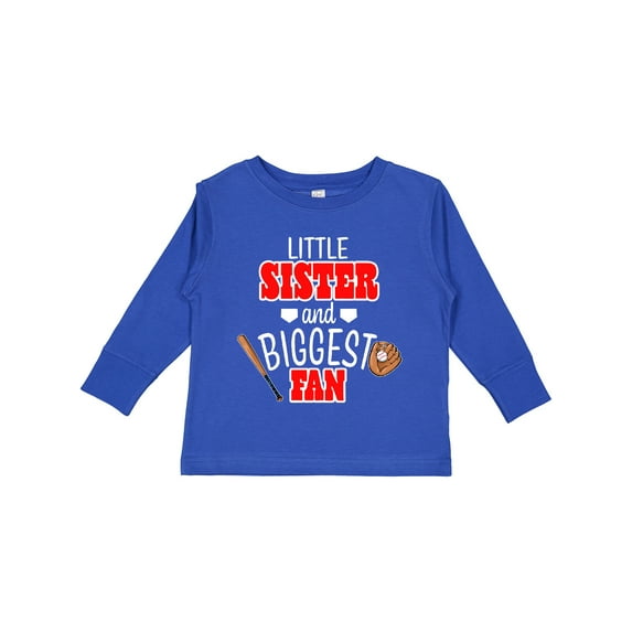 Inktastic Little Sister and Biggest Fan Baseball Glove and Bat Girls Long Sleeve Toddler T-Shirt