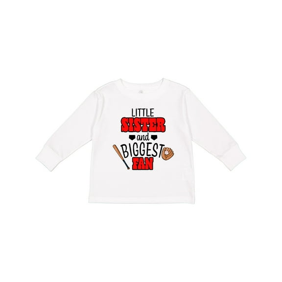 Inktastic Little Sister and Biggest Fan Baseball Glove and Bat Girls Long Sleeve Toddler T-Shirt