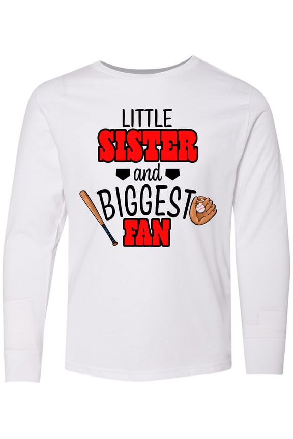 Little Sister and Biggest Fan Baseball Glove and Bat Long Sleeve Youth T-Shirt