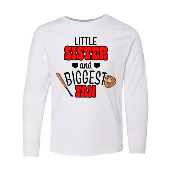 Inktastic Little Sister and Biggest Fan Baseball Glove and Bat Long Sleeve Youth T-Shirt