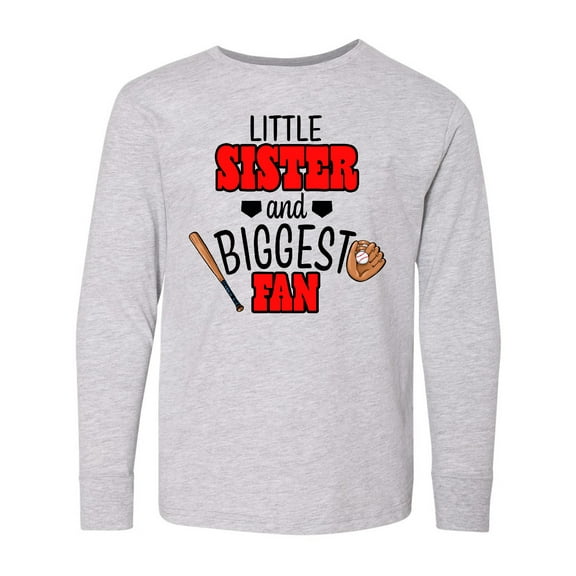Inktastic Little Sister and Biggest Fan Baseball Glove and Bat Long Sleeve Youth T-Shirt