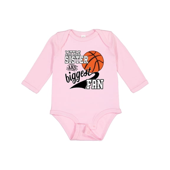 Inktastic Little Sister and Biggest Fan Basketball Player Girls Long Sleeve Baby Bodysuit